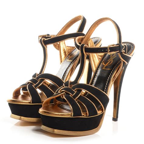 ysl tribute sandal black and gold|YSL tribute platform sandals.